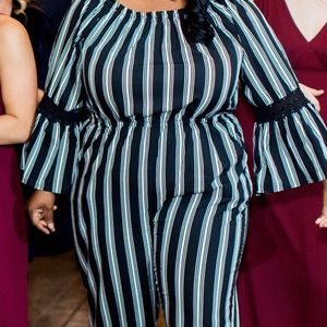 Blue and white long sleeve jumpsuit